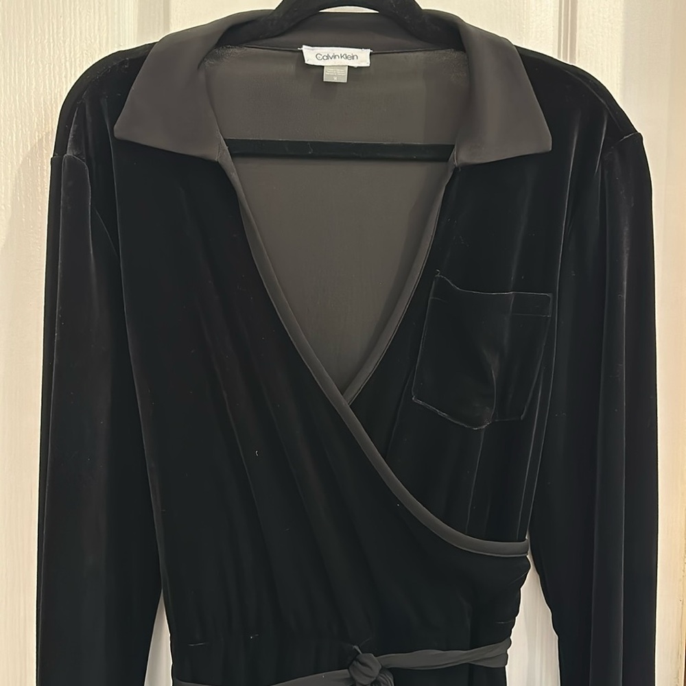 Cute and stretchy Calvin Klein black velvet jumpsuit size 14